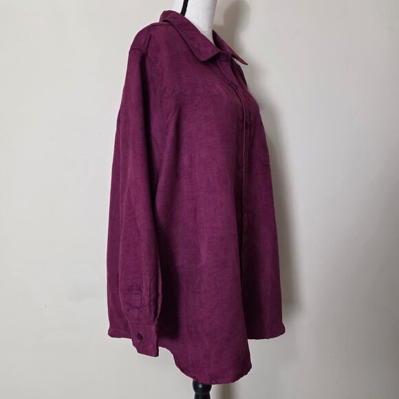 Woman Within 2X (26/28) Faux Suede Shirt Shacket Button Front Long Sleeve - Picture 3 of 16